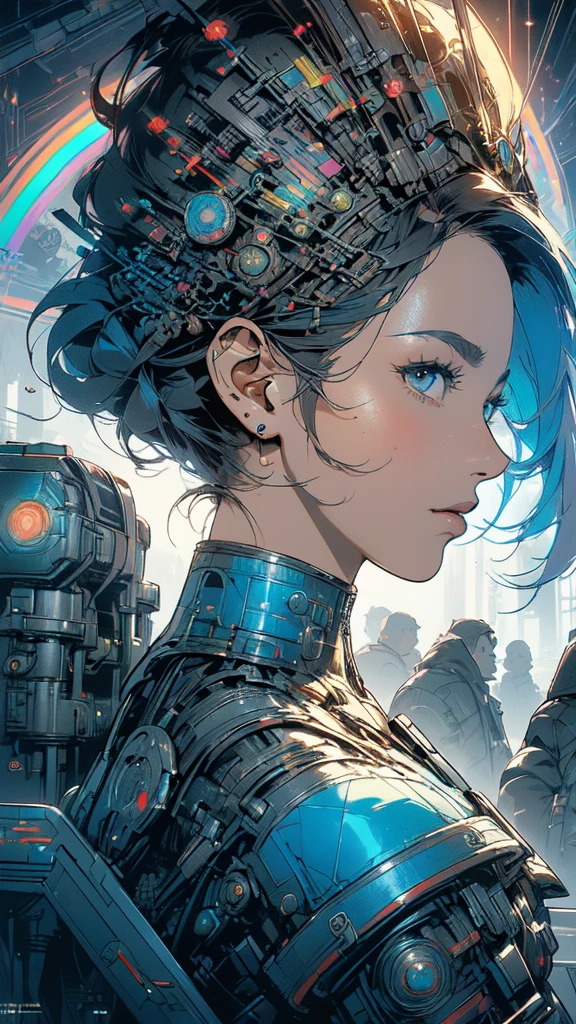 (((masterpiece, highest quality))),(((solo:1.2))),(((1girl:1.2))),32k wallpaper, very detailed, poster, vintage science fiction,(((((geometric cinematic movie poster))))), ((((bauhaus)))),(((abstract))),((((mid century modern)))),(((((portfolio))))),(((((Close-up))))),(((((bust up))))),((((more various angle)))),(((highlight))),(((complete. detailed face))),(((Extremely talented))),(((most complecated machine))),(((Overall colorfully))),((((((Absolutely simple background)))))),(((((detailed futuristic machine))))),(((Cleavage))),(((marvel super heroes))),(((rainbow color scheme))),(((Very detailed UI))),(((So many meters))),(((Perpetual Motion Machine)))