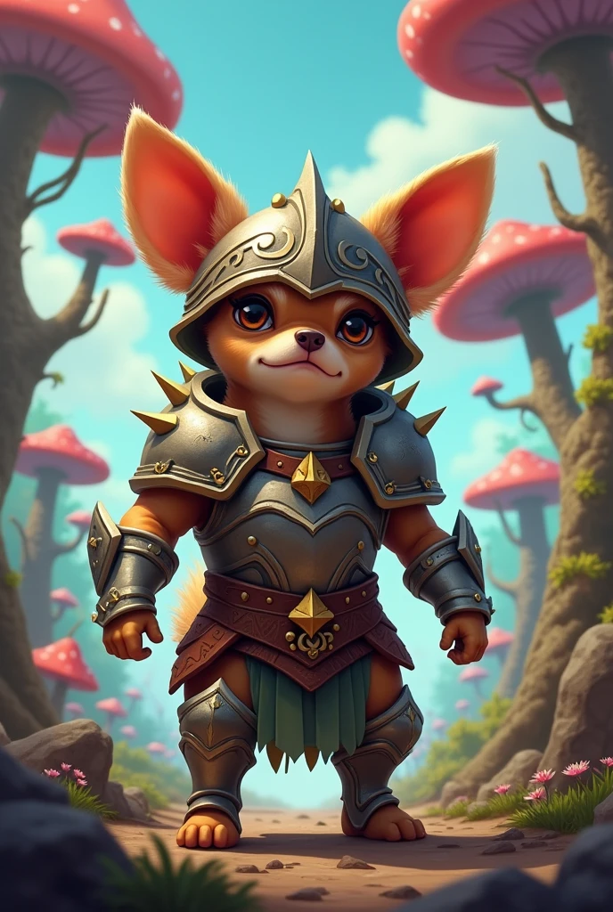 Create an image of a chihuahua with troll armor