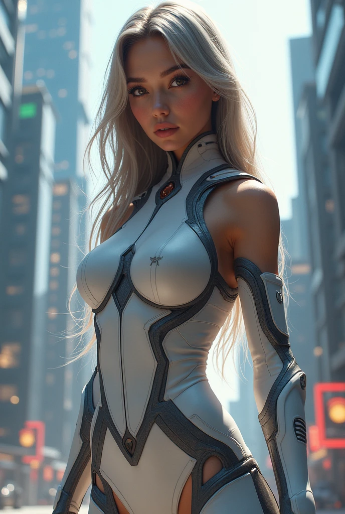 AN INCREDIBLY SEXY, CUTE AND SHY FUTURISTIC SUPERGIRL. ABSURD 8K DETIALS AND TEXTURES. MASTERPIECE.