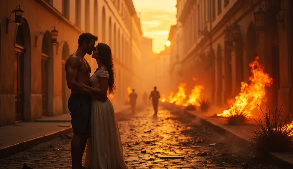 49 a.C Rome in chaos; couples kissing in the streets; burning houses