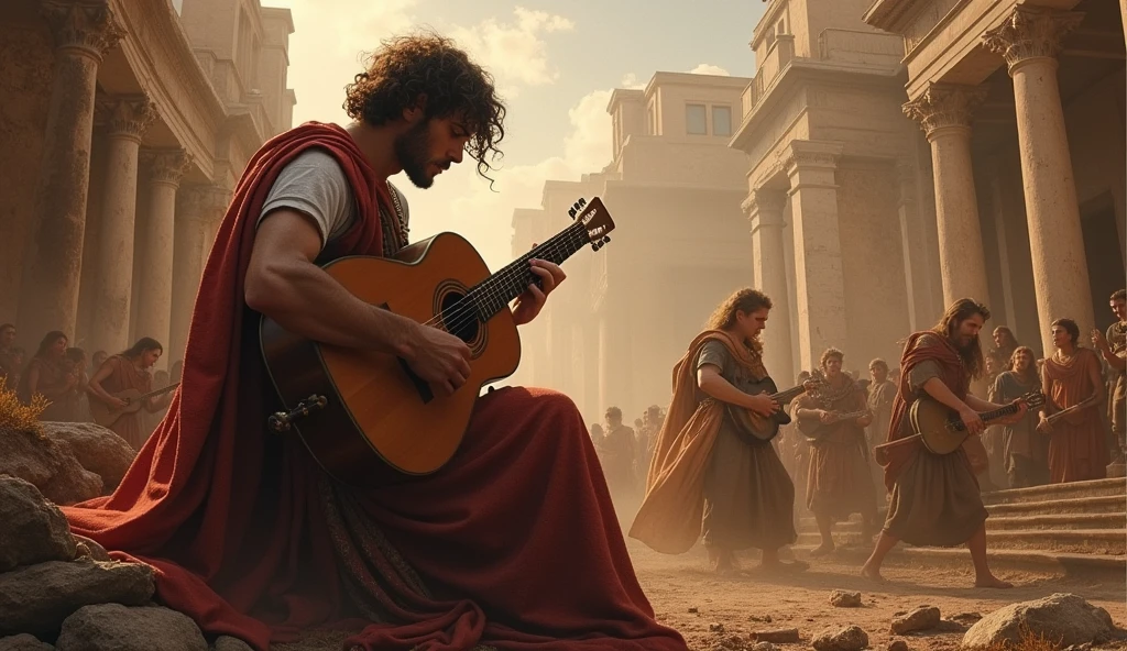 49 a.C Rome in chaos; man playing guitar