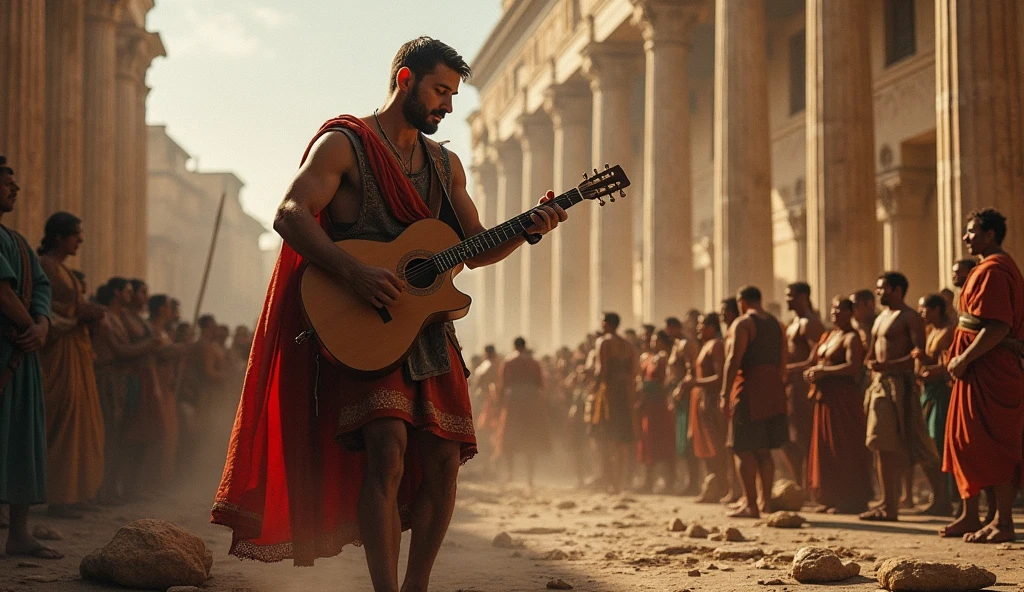 49 a.C Rome in chaos; man playing guitar