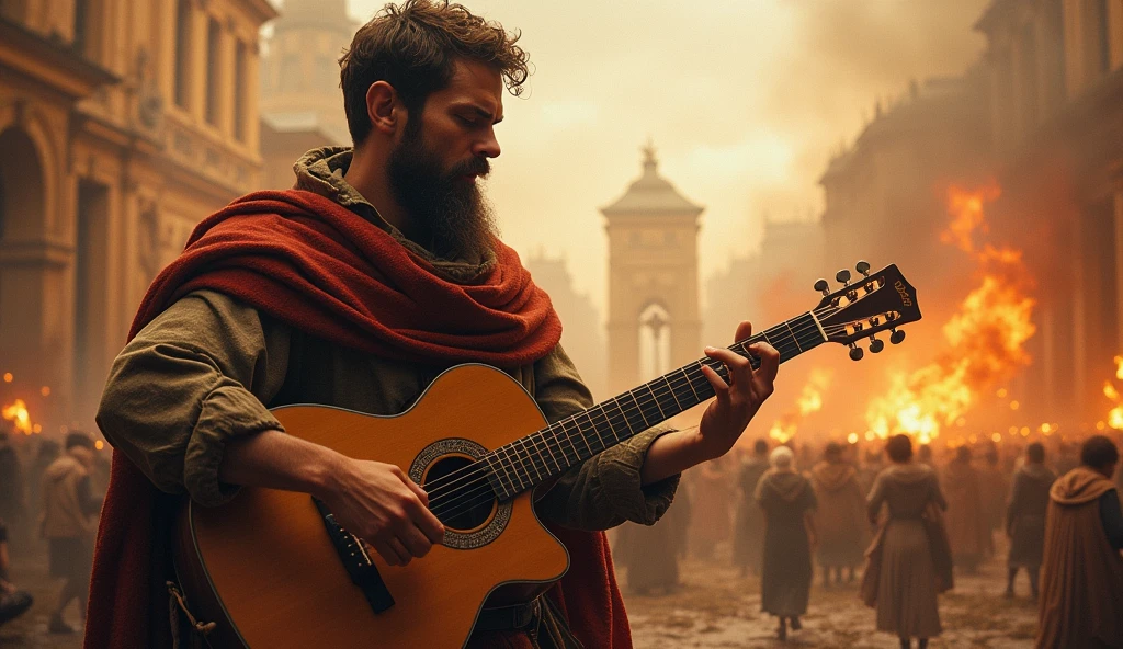 49 a.C Rome in chaos; man playing guitar