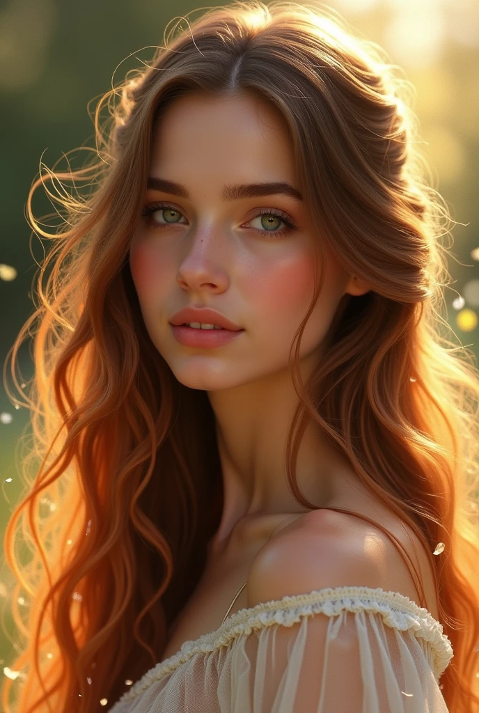 Light brunette girl with brown hair with copper tips