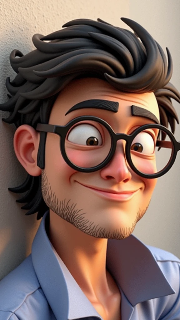 Cartoon character of a man in black glasses and blue shirt, animation character, stylized character, animation style rendering, 3d stylized, Arnold Maya rendering, Stylized 3D rendering, toon render screenshot, 3d character, 3d character, Stylized 3D rendering, 3D character rendering, cartoon character, Personagem de close up, character posing,  (Pixar-style) (master part:1.2) (bokeh) (best qualityer) (skin detailed) (detailed texture) (8k) (Argilla) (cinematic lighting) (sharp focus
