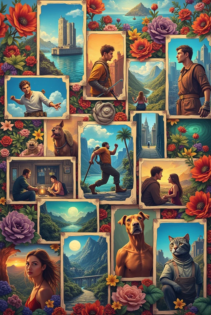 Background with postcards from various video games