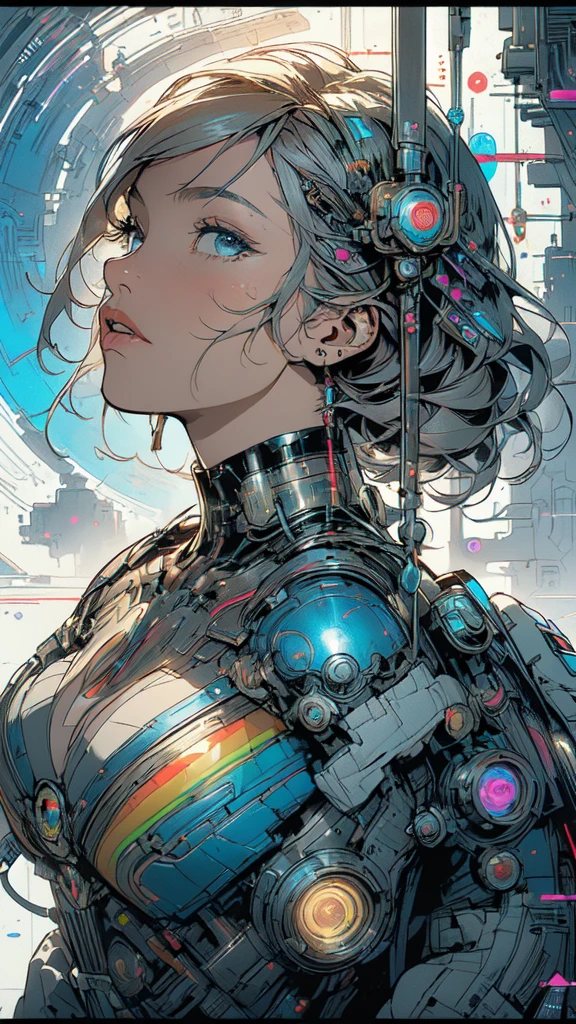 (((masterpiece, highest quality))),(((solo:1.2))),(((1girl:1.2))),32k wallpaper, very detailed, poster, vintage science fiction,(((((geometric cinematic movie poster))))), ((((bauhaus)))),(((abstract))),((((mid century modern)))),(((((portfolio))))),(((((Close-up))))),(((((bust up))))),((((more various angle)))),(((highlight))),(((complete. detailed face))),(((Extremely talented))),(((most complecated machine))),(((Overall colorfully))),((((((Absolutely simple background)))))),(((((detailed futuristic machine))))),(((Cleavage))),(((marvel super heroes))),(((rainbow color scheme))),(((Very detailed UI))),(((So many meters))),(((Perpetual Motion Machine)))