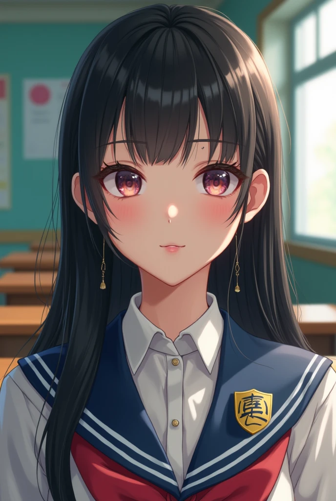 (masterpiece,best quality:1.4),(8K,RAW photos,Reality:1.4),Ultra-high resolution, ,(Radiant Skin:1.4),Delicate skin,Delicate face,Delicate eyes,(Beautiful shiny eyes:1.2),Symmetrical eyes,Detailed ears,one person,Natural Makeup,High school girl,(((Japanese Idol))),(Japanese Face Hole),Detailed background,vivid background,Beautiful and shiny hair,,((Average Teen Breasts)),,(Detailed Summer school uniforms for senior High school girl Japan),,((Pointed face)),Natural light,,(Very detailed ,Trendy designs for 2024,Online shopping,LUMINE® Marketplace,),Trendy hairstyles,Black_hair,long_hair,Upper Body,,(Detailed classroom of a girls' high school,,Great location.),,Real life female students、、Casual pose