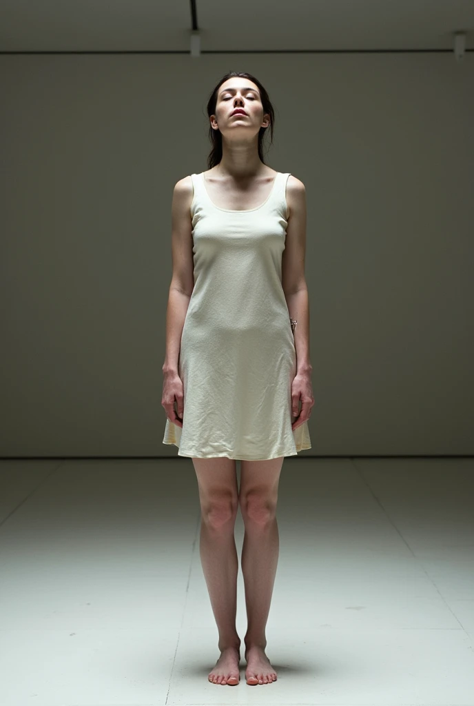 Na performance "Rhythm 0", Marina Abramović stood still and passive, dressed in a simple dress, with eyes closed. She allowed the public to use 72 objects, including dangerous items, as you wish. The artist did not react or interact verbally, emphasizing their vulnerability and the power dynamics in interacting with viewers.
