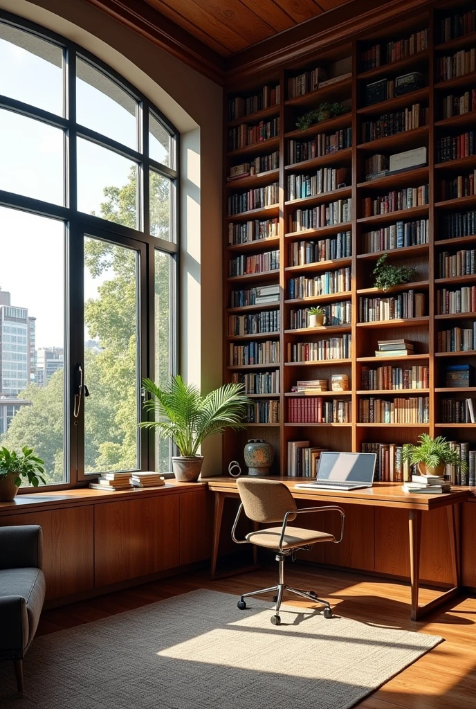 Office with Library:
- Size:** 25 to 30 m² - Features: Built-in shelves, large windows