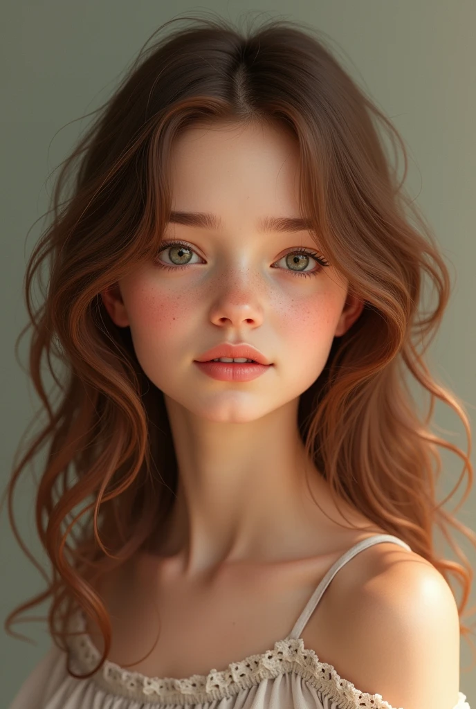 Light brown skinned girl with wavy brown hair with copper tips