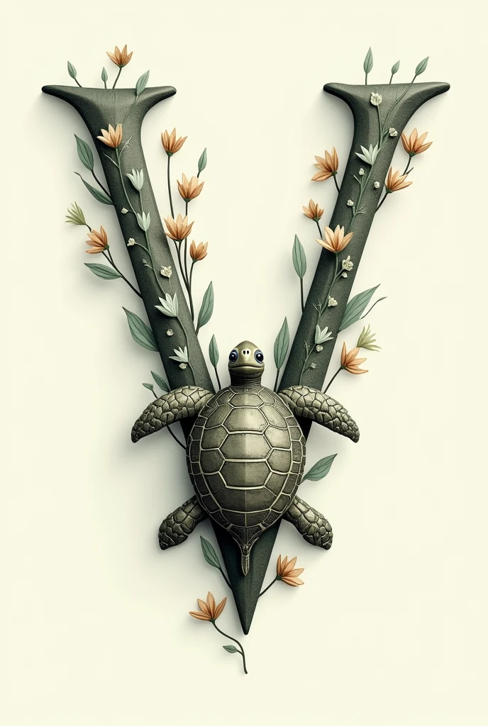 Decorate letter V with a turtle