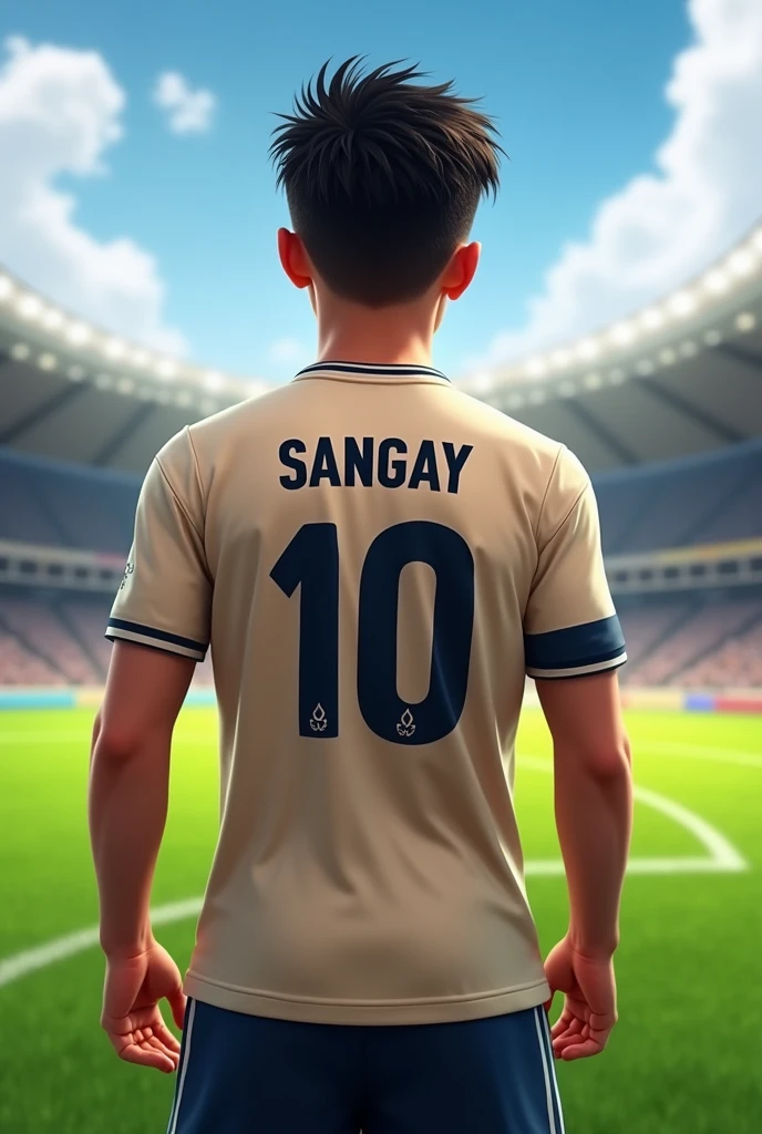   Footballer with name SANGAY and also with jersey 10 from back view 
