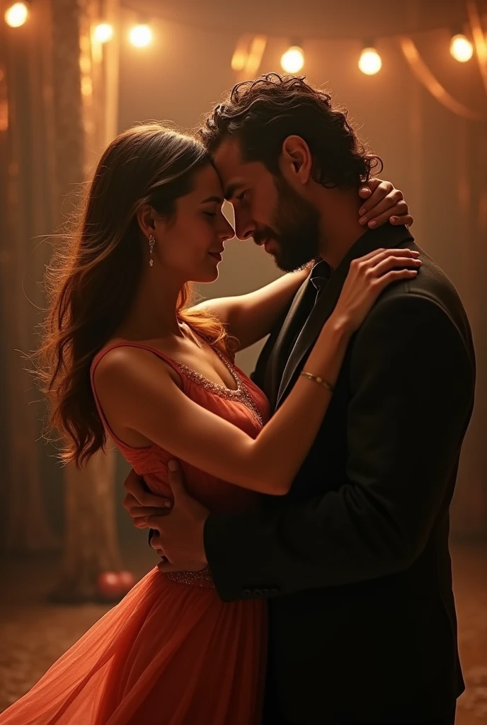 A young and cute girl is dancing with a old handsome and sexy man in anger mood realistic