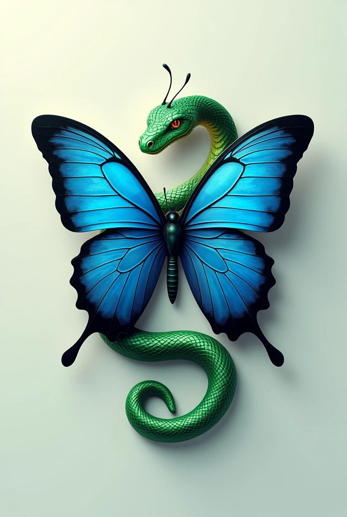 Green snake logo on blue butterfly