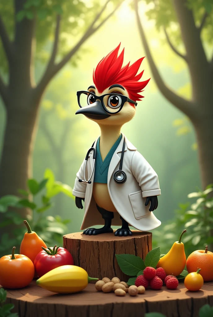 Woodpecker character dressed as a nutritionist

