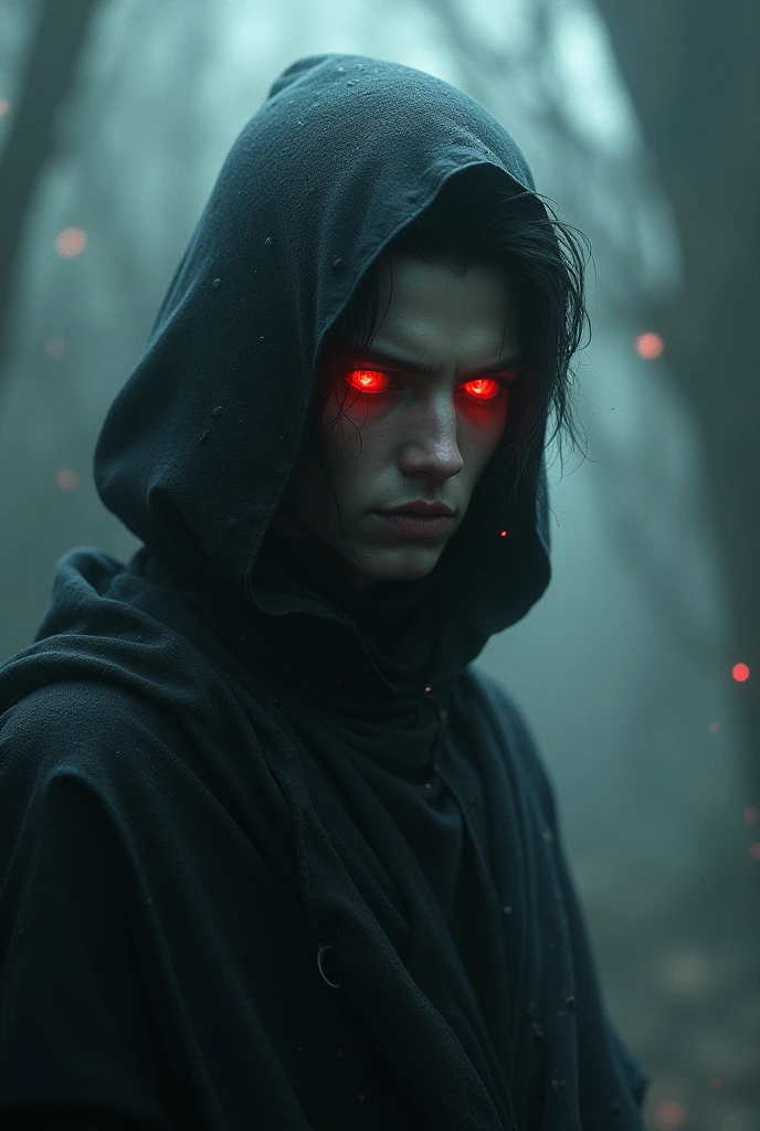 Create an image of a mysterious red-eyed guy
