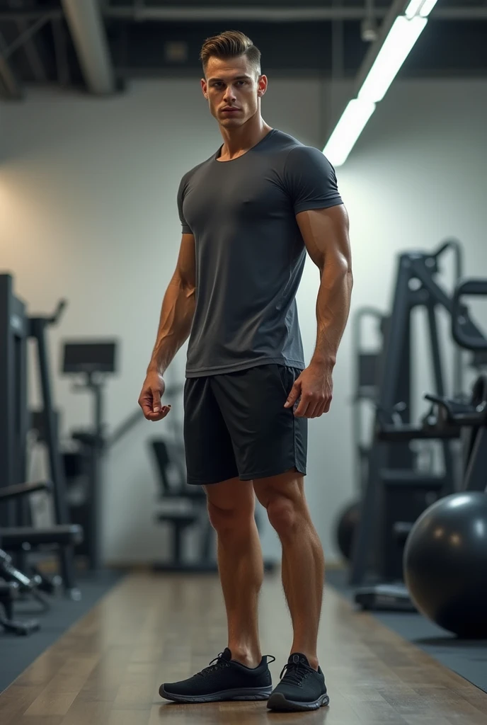 A full body image, of a skinny guy in gym clothes