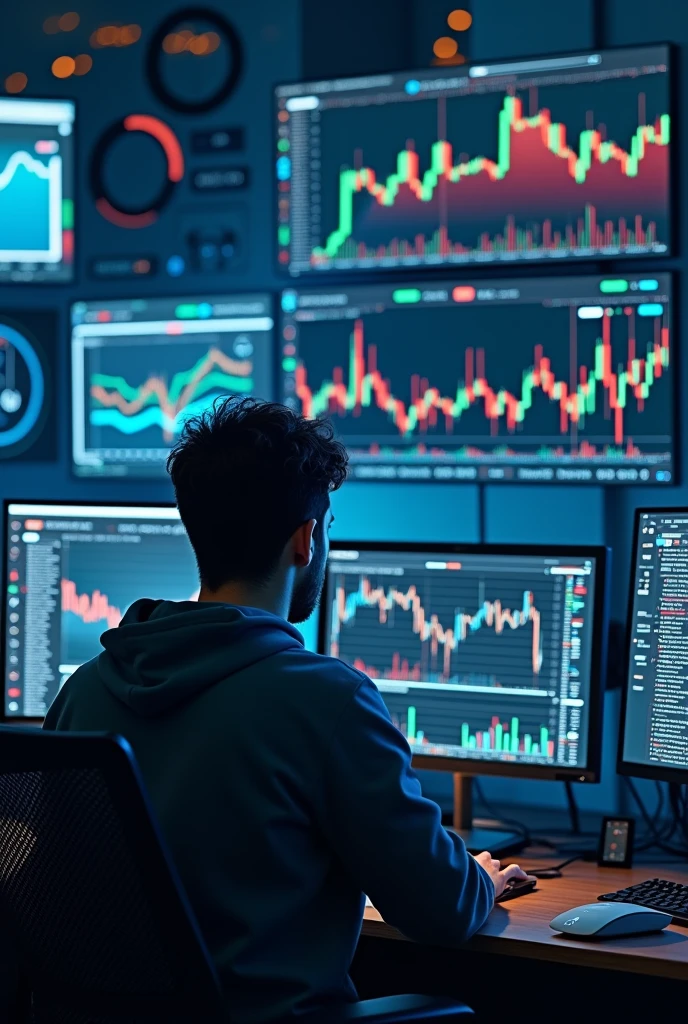 A person with a computer doing crypto trading
