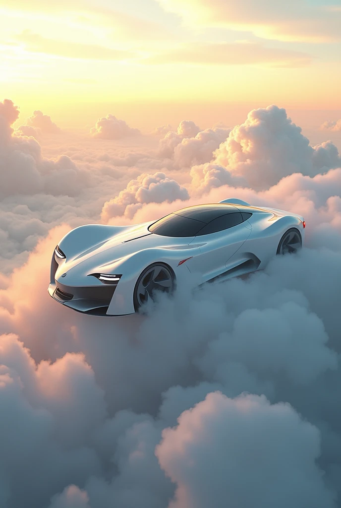 Huge concept prototype car,Made of colorful clouds,Aerial,uhd, masterpiece, high details, high quality, best quality, highres