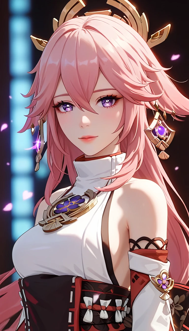 score_9, score_8_up, score_7_up,source_anime, high res image,masterpiece,(best quality:1.5),girl,cute face,clear skin,yae_miko_genshin,heart eyes, (upper body), (standing), (pink hair), jewelry, Earring, kimono, absurddress, Glowing skin, oil skin, ferpect lighting, detail face, detail eyes, detail skin,