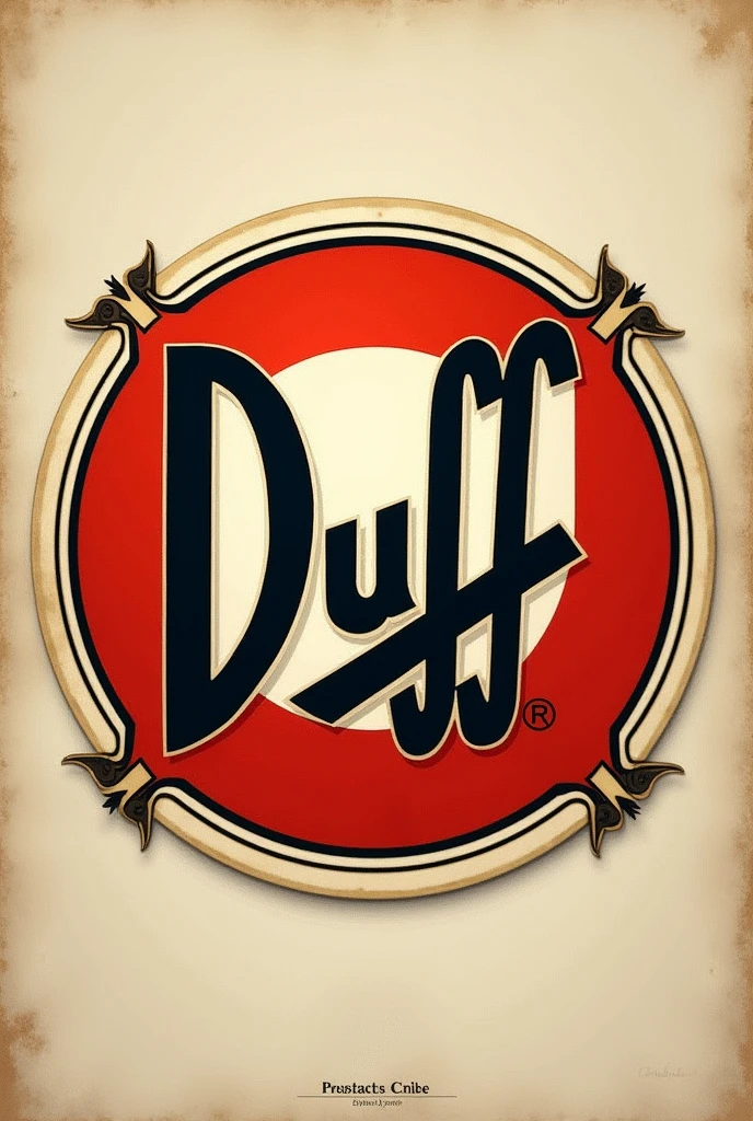 portrait of the round red and black logo with the word DUFF