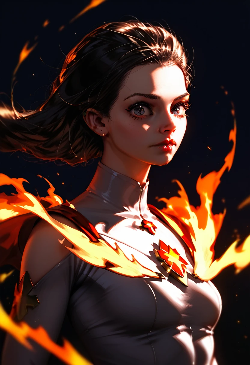 1girl, floating girl, girl with fire power, girl creating fire, glowing girl, girl in dark background, fantasy, supernatural, ultra-detailed, (best quality,4k,8k,highres,masterpiece:1.2),ultra-detailed,(realistic,photorealistic,photo-realistic:1.37), HDR, UHD, studio lighting, ultra-fine painting, sharp focus, physically-based rendering, extreme detail description, professional, vivid colors, bokeh, intricate details, chiaroscuro, dramatic lighting, moody atmosphere, dark and moody, magical realism