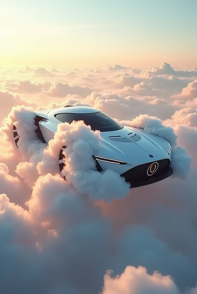 Huge concept prototype car,Made of colorful clouds,Aerial,uhd, masterpiece, high details, high quality, best quality, highres