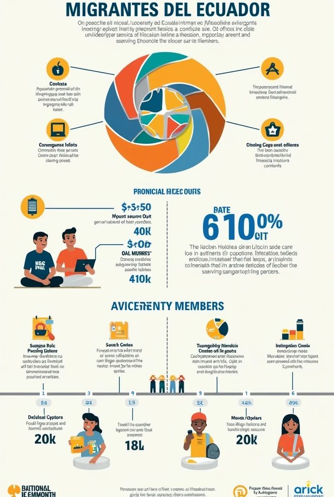 You said:
I want to make an infographic of the Migrantes del Ecuador cooperative Title:
Name of the cooperative: Migrants from Ecuador Introduction:
Brief description of the cooperative: We generate agile, safe and timely financial inclusion ,
Year of foundation and context: 2009 Major milestones in its development.
We offer financial products such as loans, investments, savings located in your Tungurahua and Quito headquarters agency in Ambato, November 12 and Ayllon
