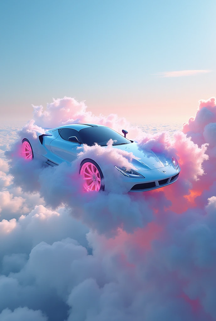 Sports car,Made of colorful clouds,Aerial,uhd, masterpiece, high details, high quality, best quality, highres