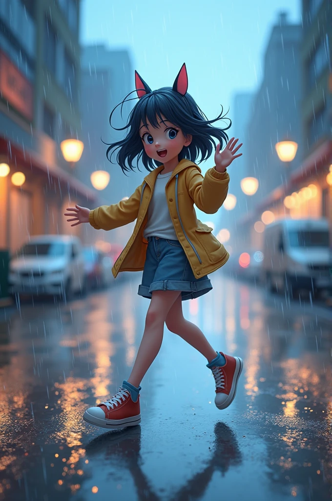 An anime dancing in The rain