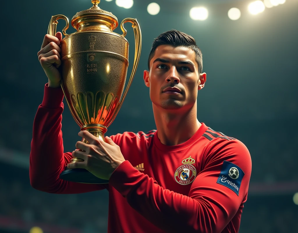 We need an image of Cristiano Ronaldo with a trophy in his hand