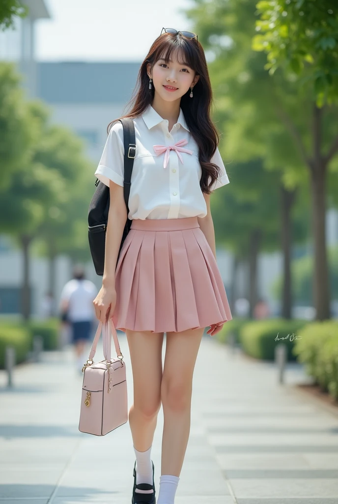 Please design a nice girly Korean school uniform for me 
