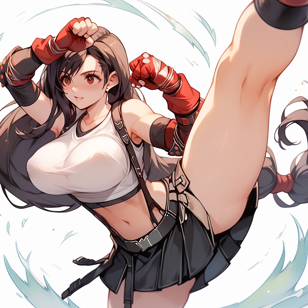 ultra detailed, best quality、nsfw,(Tifa from Final Fantasy)、slender、Large Breasts、Kick、Leg spread