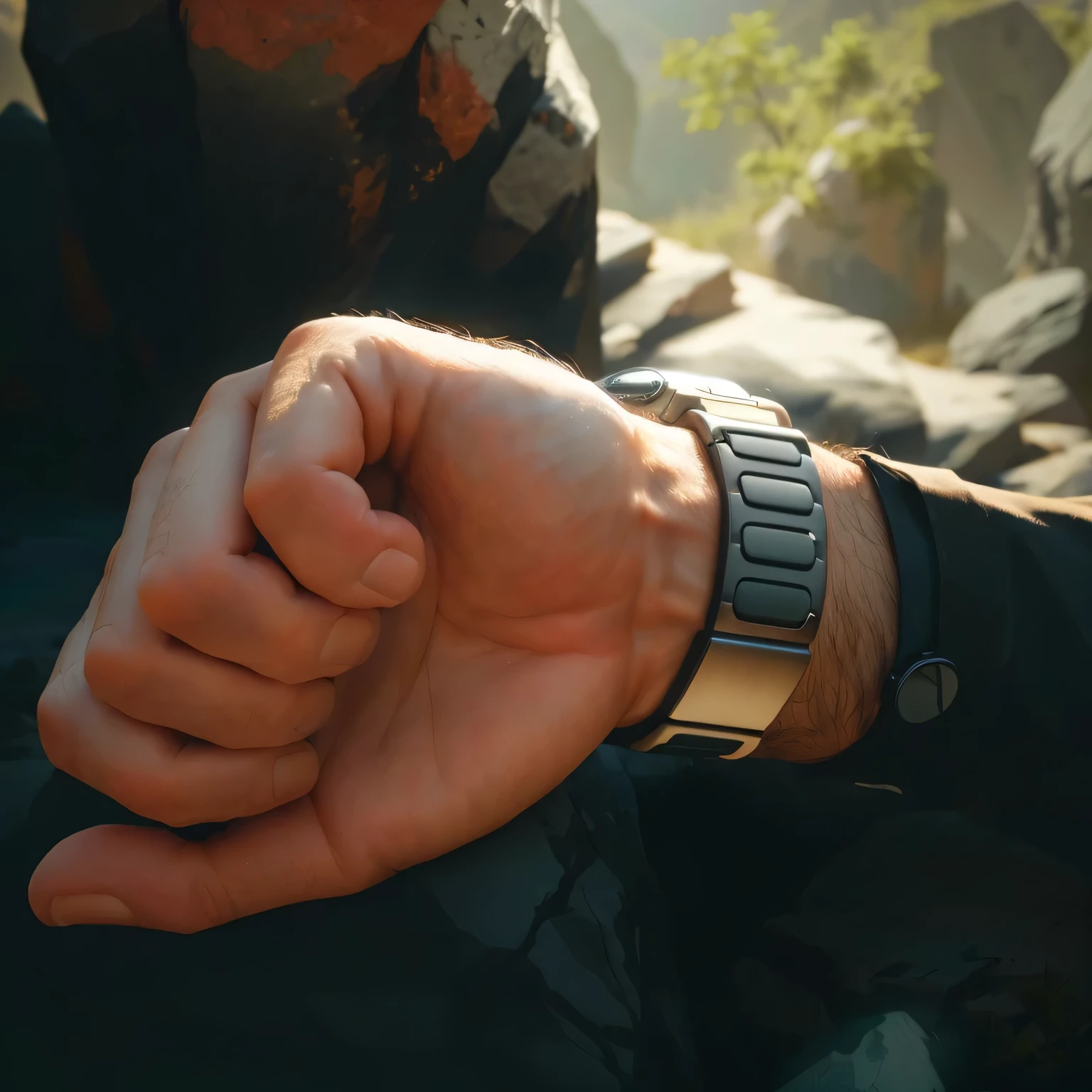 Rude man looking at watch,Background Outdoor Rocks,Feature works,4k quality