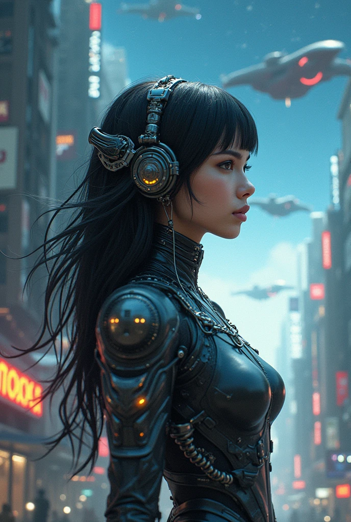 best qualityer ,work of art, illustration, extremely delicate and beautiful, extremely detaild ,CG ,unity ,8 k wallpaper, incredible, fine-details, work of art,best qualityer,offcial art,extremely detaild CG unity 8 k wallpaper,absurderes, incredibly absurderes, ultra detali, high resolution, extremely detaild,beautiful detailed girl,light on the face, 1 girl, Mecha, armors, Mechanical_cos, Bblack hair,  space ship, citys, cyber punk, star_sky,  