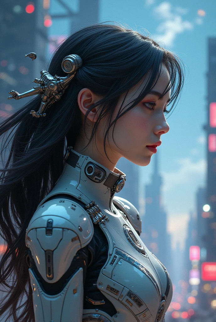 best qualityer ,work of art, illustration, extremely delicate and beautiful, extremely detaild ,CG ,unity ,8 k wallpaper, incredible, fine-details, work of art,best qualityer,offcial art,extremely detaild CG unity 8 k wallpaper,absurderes, incredibly absurderes, ultra detali, high resolution, extremely detaild,beautiful detailed girl,light on the face, 1 girl, Mecha, armors, Mechanical_cos, Bblack hair, space ship, citys, cyber punk, star_sky,