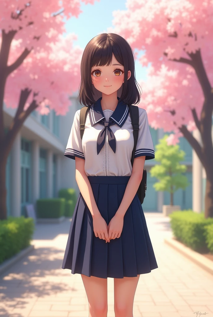 Please design a nice girly Korean school uniform for me with a tie