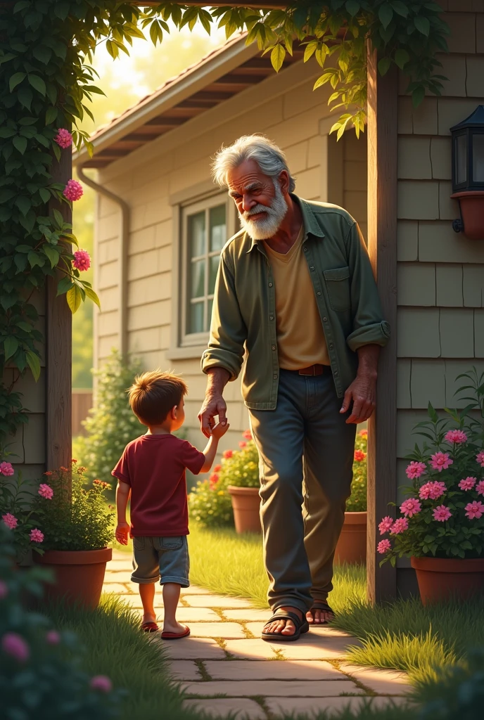 A father came to call the boy into the house.