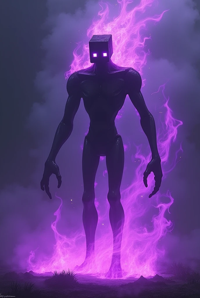 Enderman Minecraft on purple flames 
