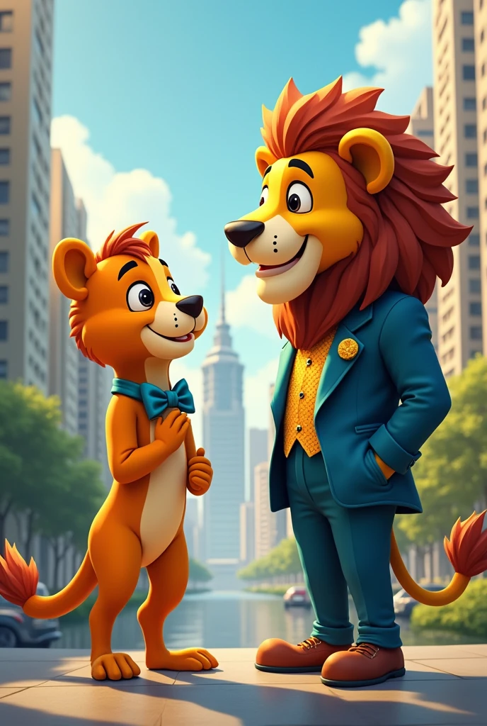 São Paulo mascot greeting a Lion in a suit