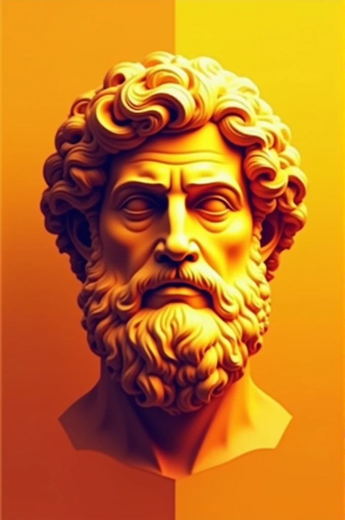 Face of the philosopher Aristotle in geometric lines for wallpaper in terracotta orange yellow colors