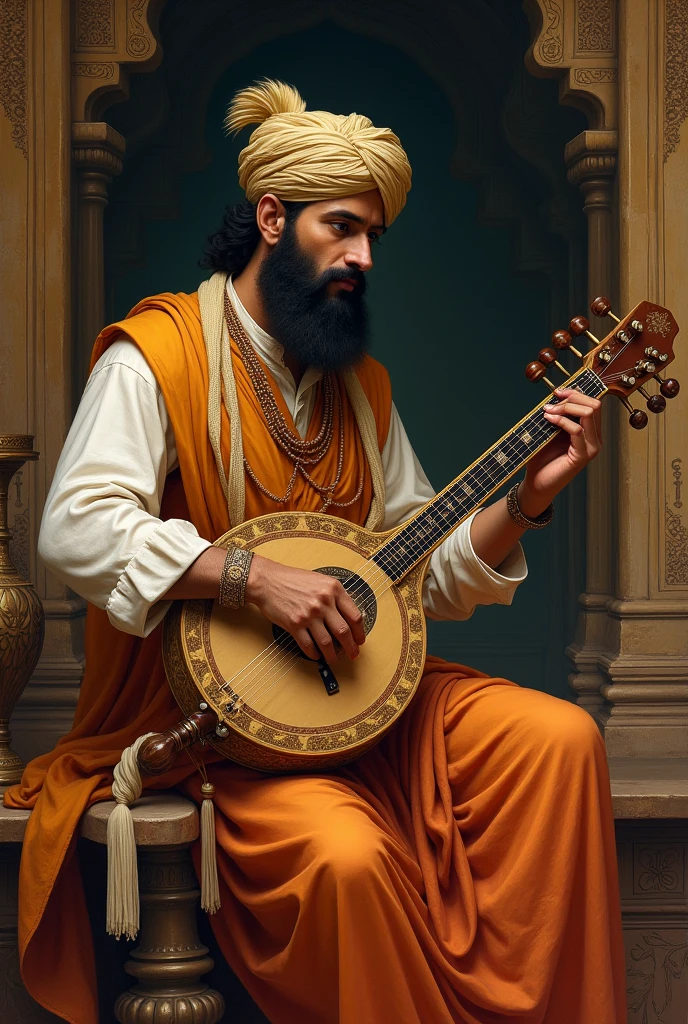 Veena Player**: Rana Kumbha playing the Veena, illustrating his skill in music and his scholarly nature.