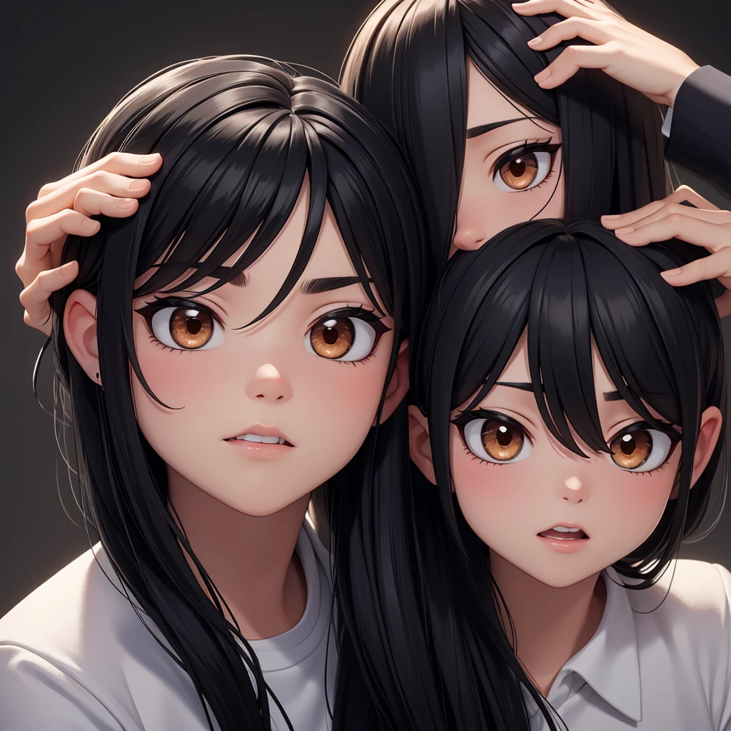 with black hair sucking her older brother's penis
