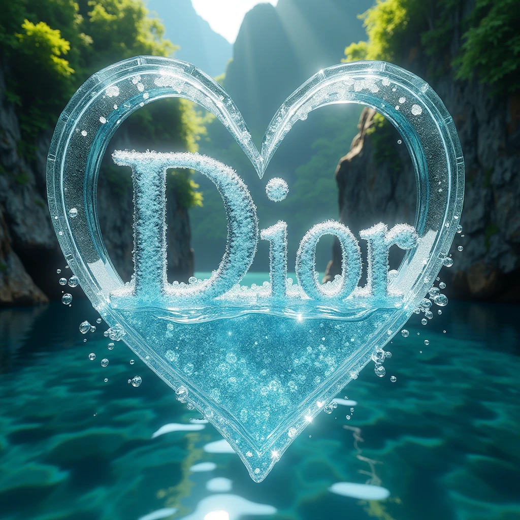 I want these DIORIS water letters made with water in the middle of a heart-shaped island