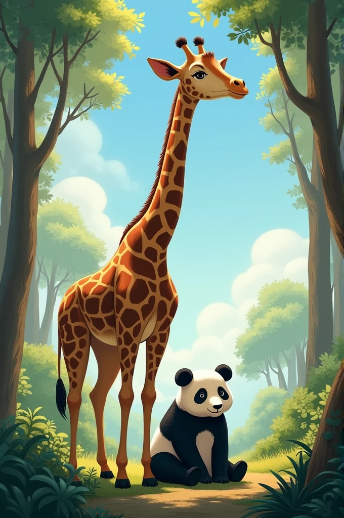 giraffe protecting panda
