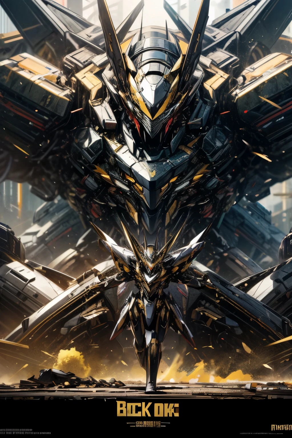 Black and gold mecha in battle,4k HD,Movie Posters,high quality
