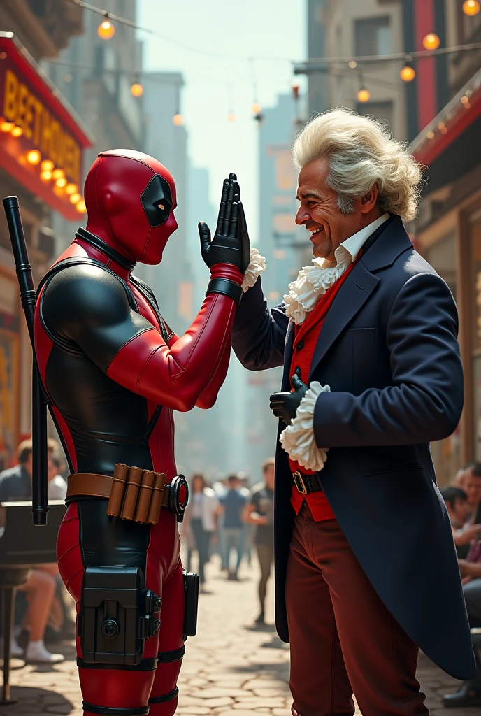 Deadpool giving high five to Beethoven