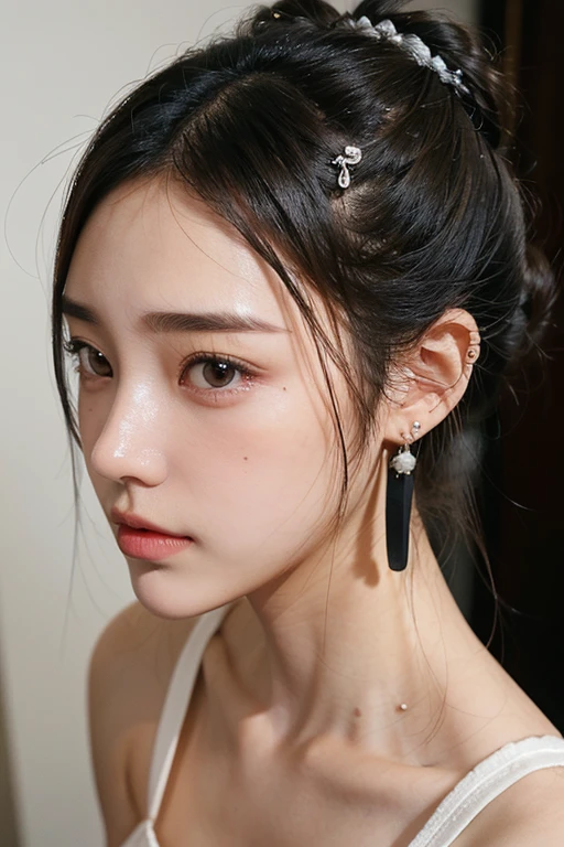 (2 pure Japanese girl,), (Small breasts:1.5,),(Moles on the left side of the neck and the right side of the chest:1.5),(solo,,Textured skin, Detailed skin,Detailed face,Detailed eyes,detailed posing,Natural eyebrows,Sparkling Eyes,High detail, Highest quality, Super detailed, Surrealism, ,8k,RAW Photos,Photographicism,Professional Lighting,Ray Tracing,Portrait Photography,Natural Light),(((Black Hair, Natural Makeup,Simple earrings, Low bun hairstyle,))),((camp,Ten))