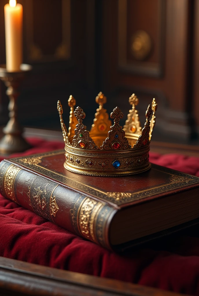 A bible with a crown on top